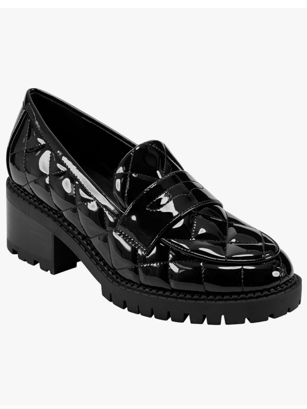 Marc Fisher Dantea Black Patent Leather Loafer 8 Lug Sole Chunky